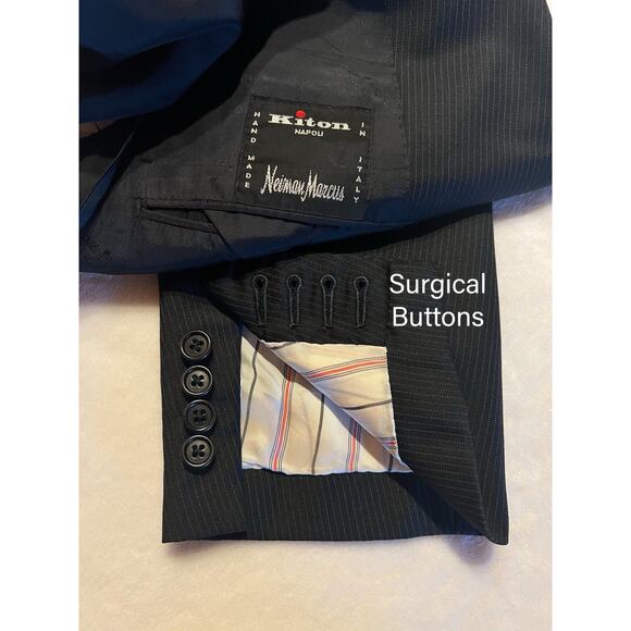 Kiton Napoli 42L 34x30 Black Multi-Stripe Designer Hand Made Luxury Suit - Picture 7 of 16